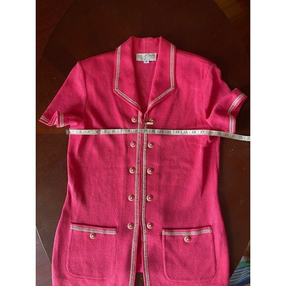 Vintage St John Women's Pink Knit White Trim Zip Jacket - 10 - Picture 4 of 11